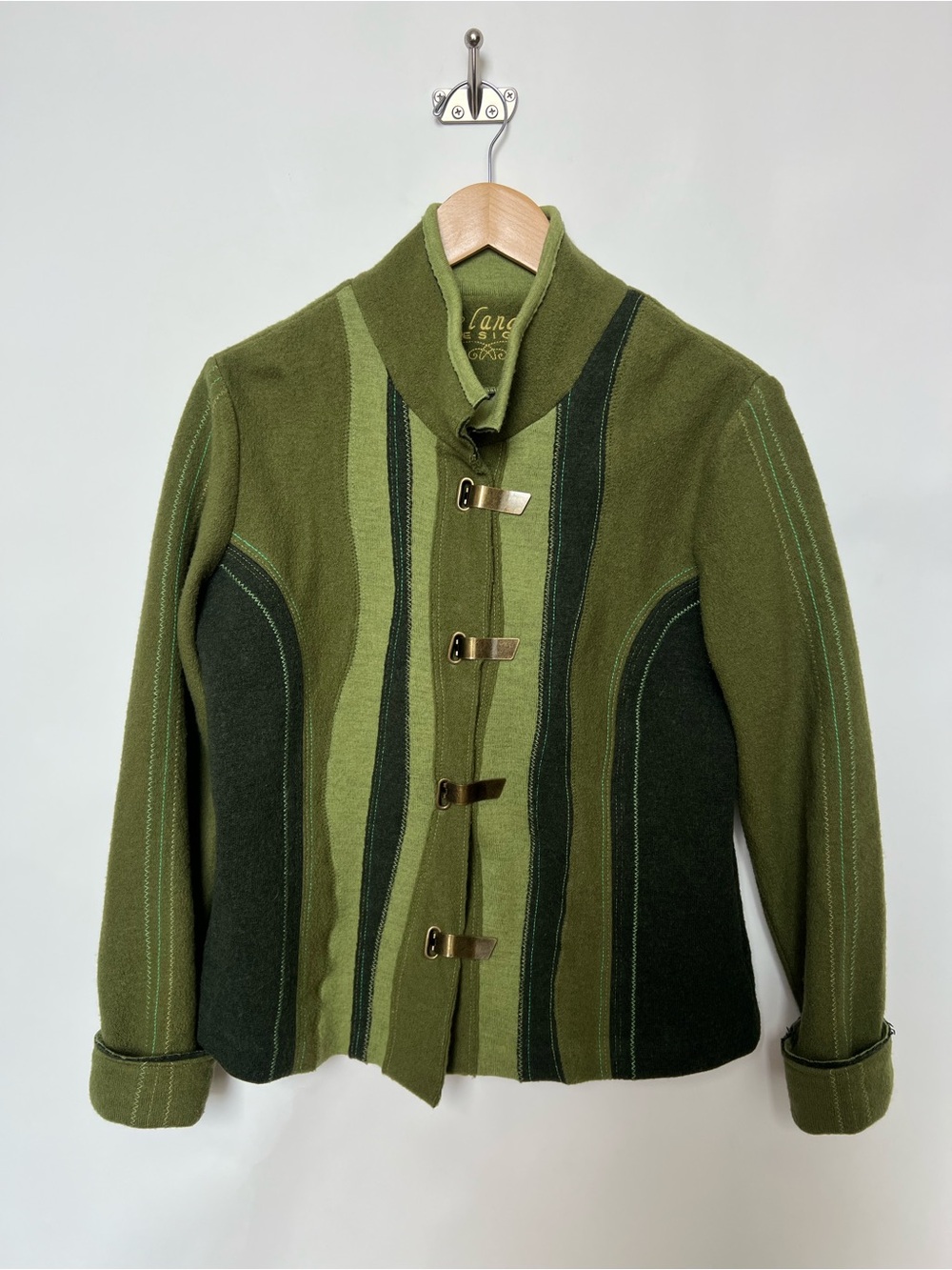 Icelandic Design 100% Wool Jacket Small Green Lagenlook Toggle Art to Wear Rare - Picture 7 of 13